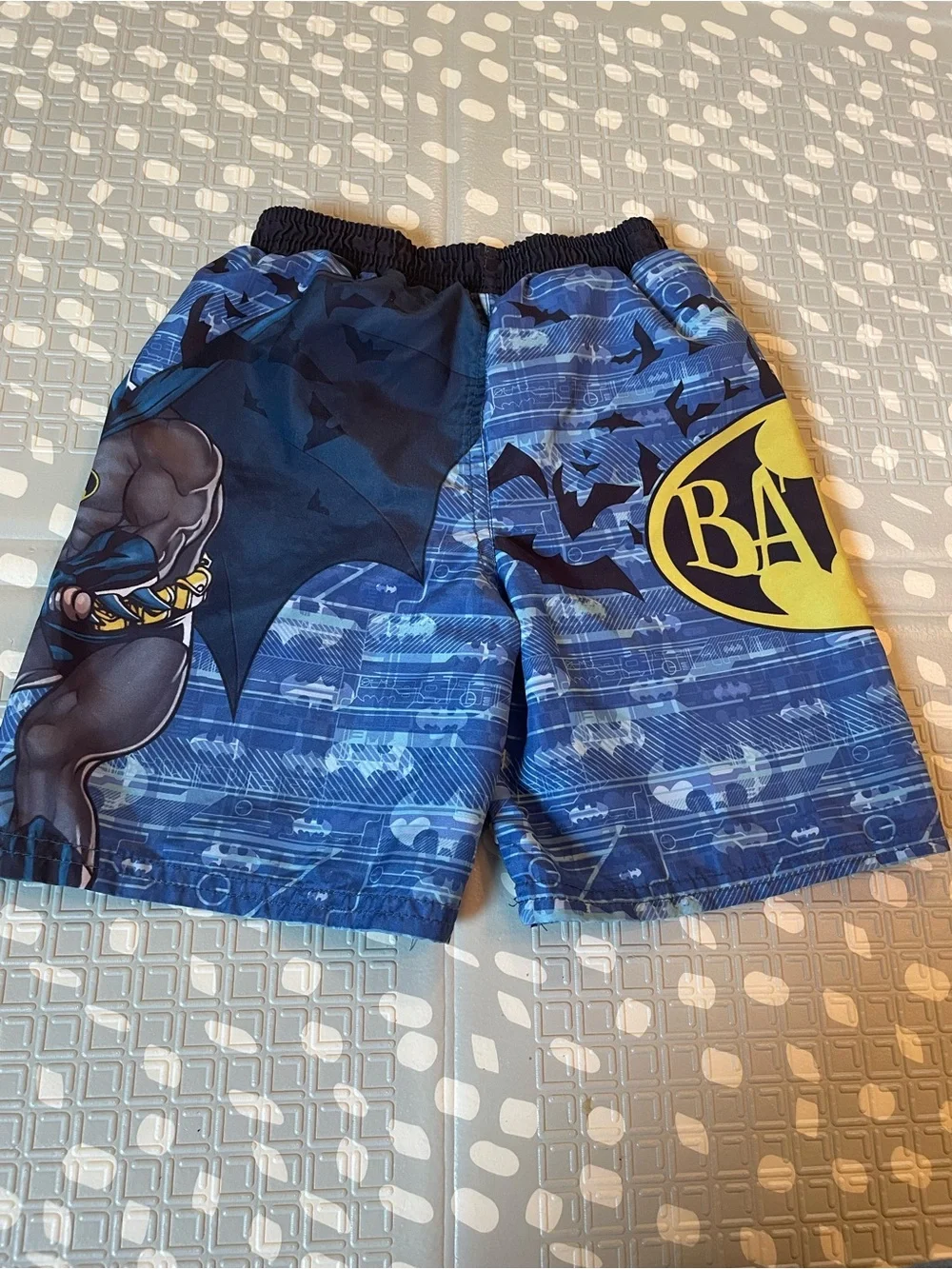 Batman Boys Swim Trunks in Blue with‎ Yellow Logo, Size 4T